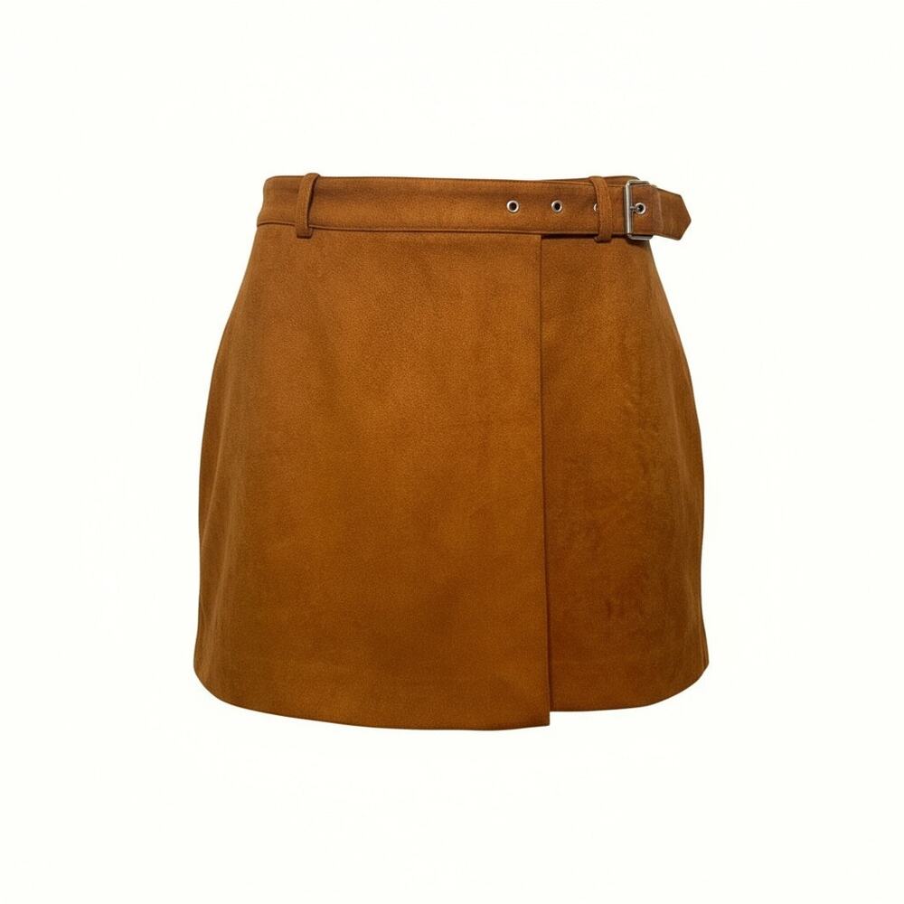 Forever 21 Bright Tan Faux Suede Mini Skirt with Belt Size Small